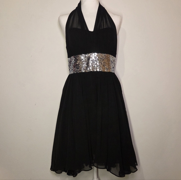 Dresses & Skirts - Elegant Black Halter Dress with Silver Accent